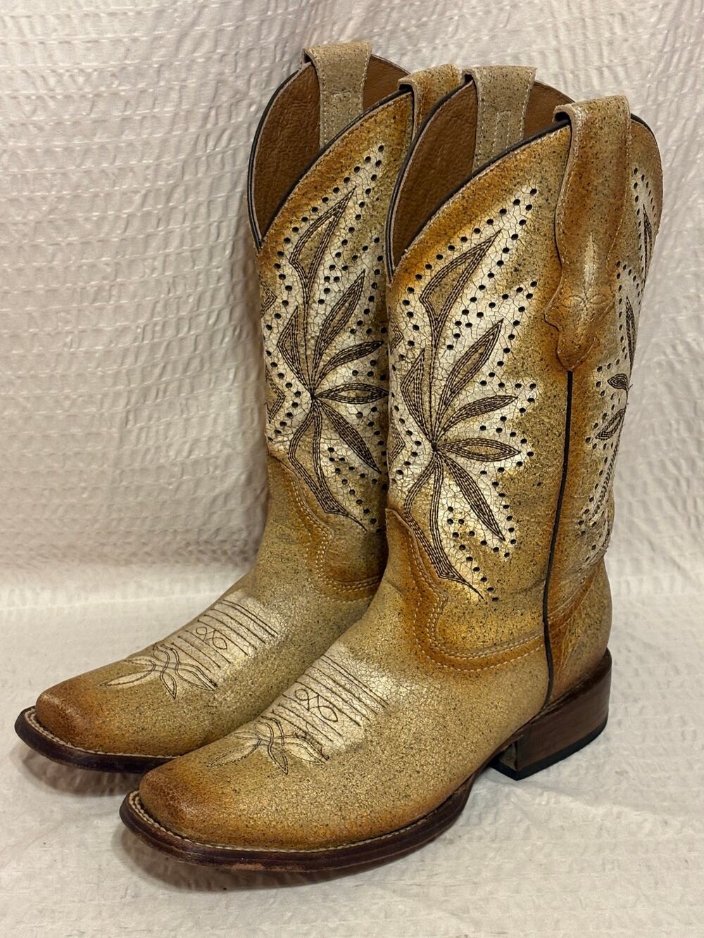 CircleG by Corral Handcrafted Mexico Crackled Leather Western Boots Size 7.5 EUC